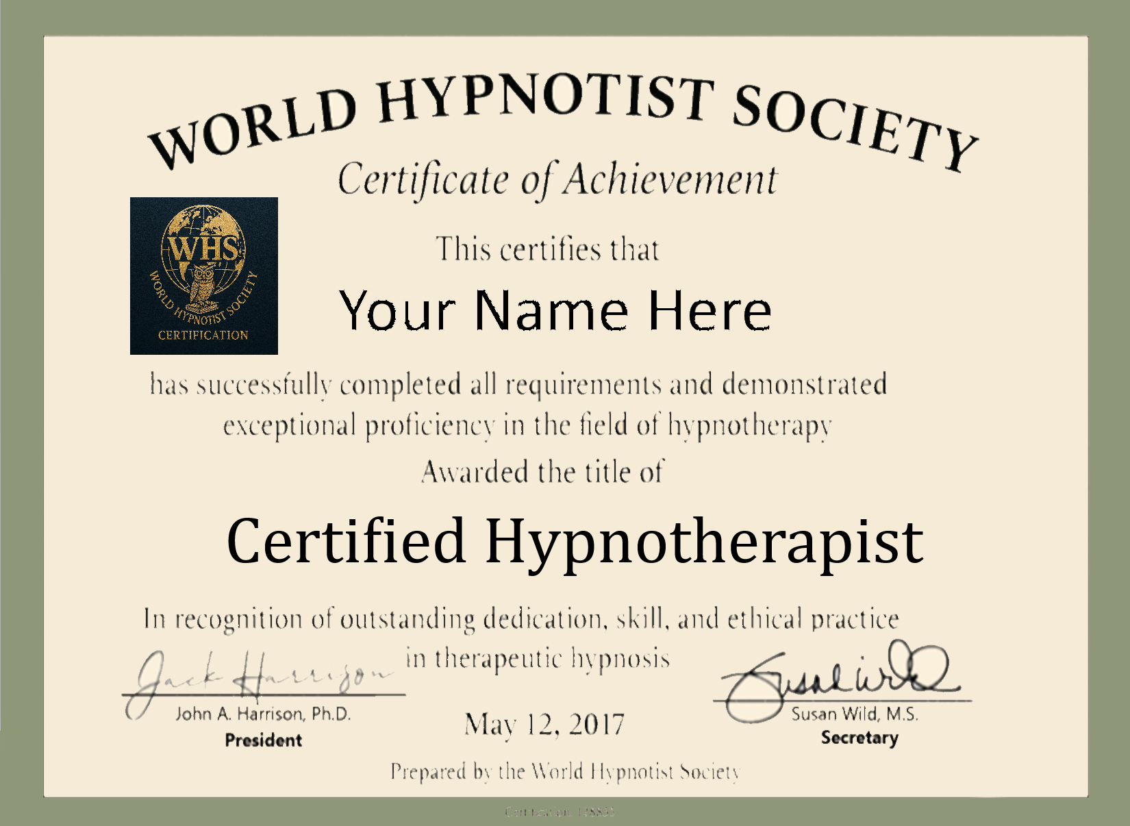 Certified Hypnotherapist Certificate